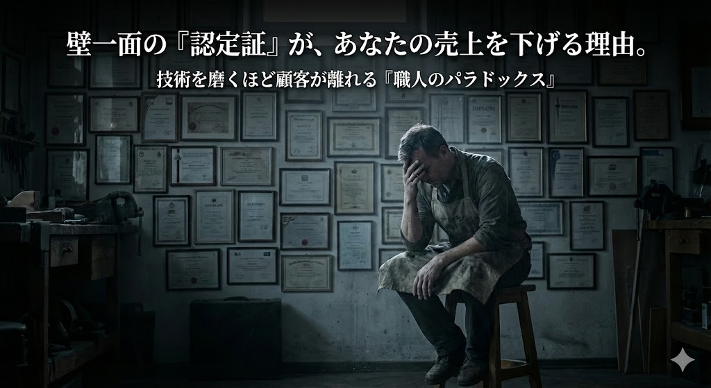 壁一面の『認定証』が、あなたの売上を下げる理由。技術を磨くほど顧客が離れる『職人のパラドックス』
